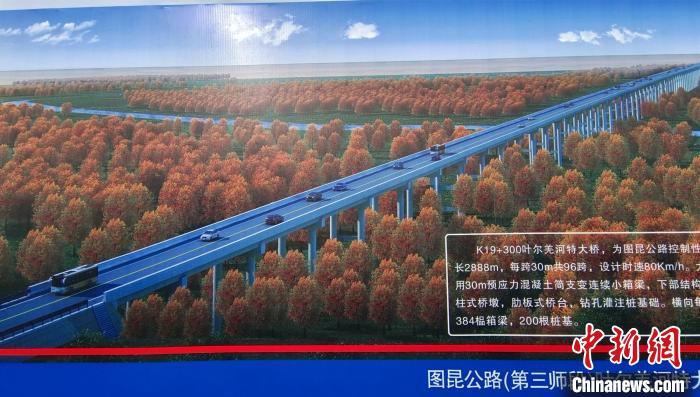 大橋穿越近3000米的原始胡楊林保護區。圖為(wei) 工程效果圖。　史玉江 攝