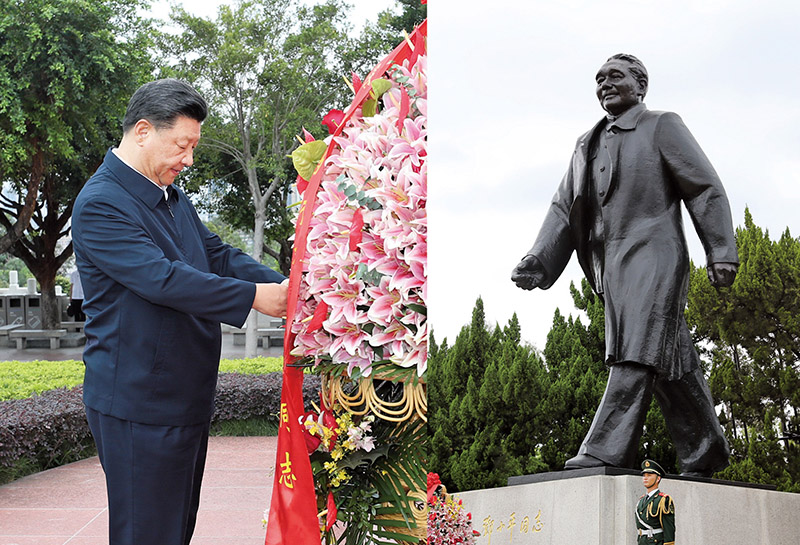2020年10月14日，習(xi) 近平總書(shu) 記向深圳蓮花山公園鄧小平同誌銅像敬獻花籃。