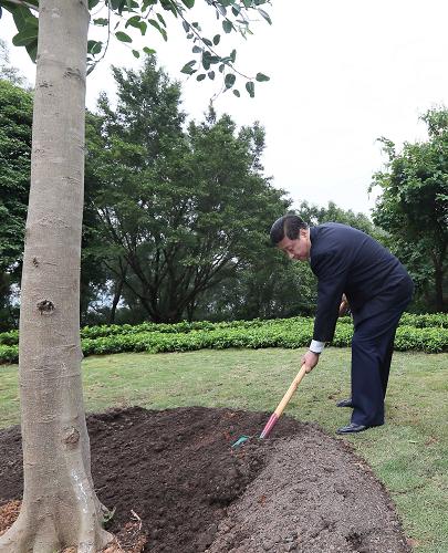 2012年12月7日至11日，習(xi) 近平在廣東(dong) 省考察工作。這是8日上午，習(xi) 近平在深圳蓮花山公園種下一棵高山榕樹。新華社記者 蘭(lan) 紅光 攝