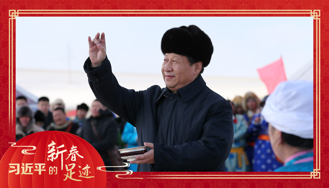 2014年1月27日，習(xi) 近平總書(shu) 記在內(nei) 蒙古錫林浩特市寶力根蘇木（鄉(xiang) ）參加冬季那達慕“五畜祈福”儀(yi) 式。
