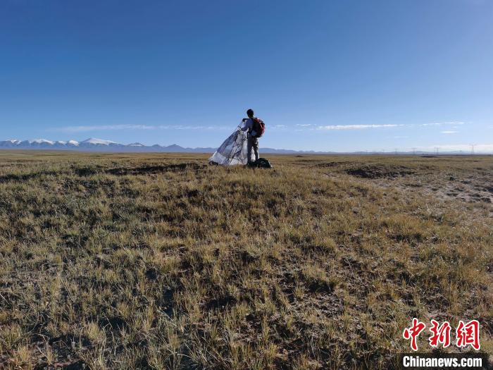 圖為(wei) 索南達傑保護站保護隊員在可可西裏找到露營的葉某。　鄧海平 攝